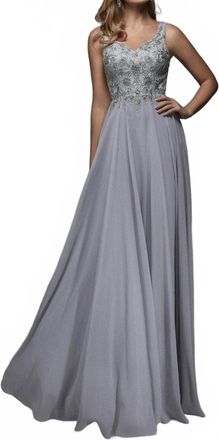 Alyce Paris Embellished V-Neck Prom Maxi Dress In Sterling