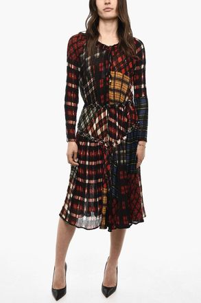 Dsquared2 Vestito in Misto Seta A Maniche Lunghe Con Motivo Tartan Dsquared2