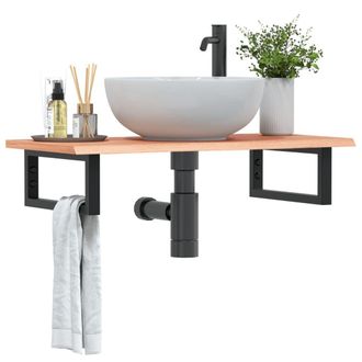 Berkfield Home Basin Shelf Wall Mounted Steel & Solid Wood Oak in Brown