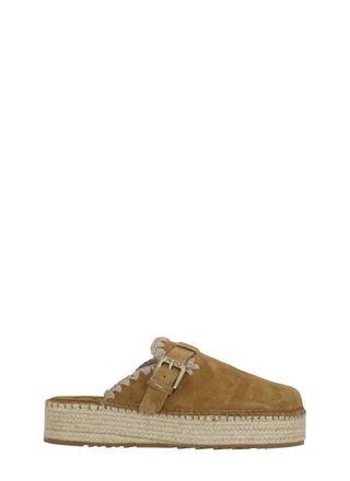 Mou Brown Side Buckle Suede Loafers