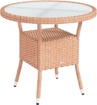 OUTSUNNY Mesa De Rat&aacute;n Redonda &Oslash;80x75 Cm Mesa De Jard&iacute;n Con Estante Tablero De Vidrio Y Marco De Acero Carga 50 Kg Para Terraza Patio - Outsunny