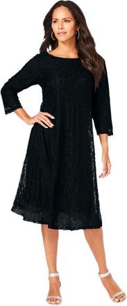 Roaman's Plus-Size 3/4 Sleeve Boatneck Lace Swing Dress in Black at Nordstrom, Size 40