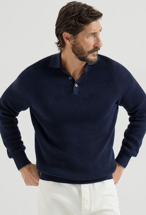 Brunello Cucinelli Rib knit polo in Navy Blue at Nordstrom, Size 44 It