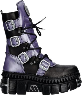 New Rock Enkellaarsjes - Dames - Veterlaarzen - Paars - 38 EU - Schoenen