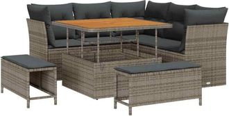 vidaXL Garden Sofa Set 8 pcs Grey Poly rattan and powder-coated steel vidaXL