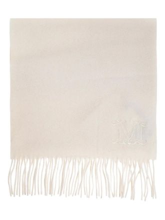Max Mara logo-embroidered fringed-edge scarf - women - Cashmere - One Size - Neutrals