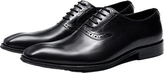 Generic Mens Lace Up Brogue Oxfords Pointed Toe Formal Dress Shoes Low Block Heel Wedding Party Prom Shoes,Black,8.5 UK