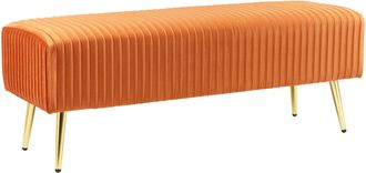 Beliani Banco De Terciopelo Naranja Dorado 118 Cm Patas Metal Glamour Paterson