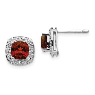 Diamond2Deal Sterling Silver Rhodium Plated Garnet and Diamond Stud Earrings