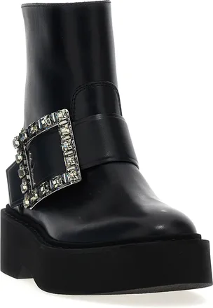 Roger Vivier Womens Black Calfskin Ankle Boots