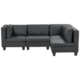 Beliani Sof&aacute; Modular Moderno 4 Plazas Tapizado Piel Sint&eacute;tica Patas Negras Respaldo Acolchado Izquierdo Negro Unstad