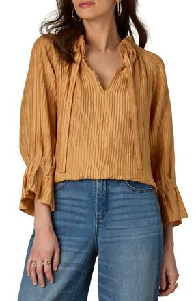 Wit & Wisdom Pleated Tie Neck Top in Honey at Nordstrom, Size X-Small