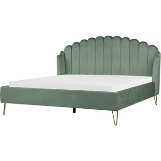 Beliani Cama Con Somier De Terciopelo Verde 180 X 200 Cm Cabecero Ambillou