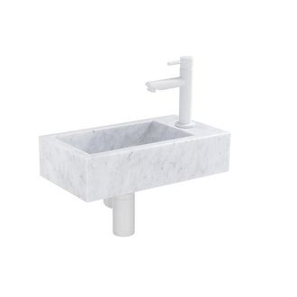 Saniclass Fuente fonteinset - 22x40x10cm - 1 kraangat - rechts - marmer - fonteinkraan wit mat - wit