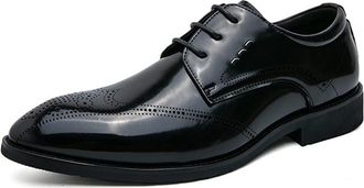 Generic Shoes Dress Oxford for Men Lace Up Round Burnished Toe Wing tip Derby Shoes Faux Leather Low Top Slip Resistant Rubber Sole Anti-Slip Non Slip(Black,1