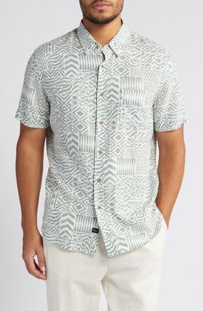 Rails Carson Block Print Short Sleeve Linen Blend Button-Up Shirt in Bambu Block Kalamata at Nordstrom Rack, Size Small