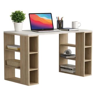Dmora Escritorio Sulpice, 6 Estantes, Color Blanco, Material Tablero Madera Noble, 140x60x75h Cm Blanco
