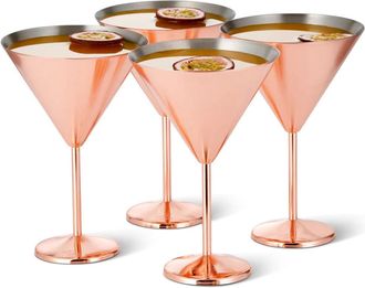 Oak & Steel 4-er Set bruchsichere Martini-Gläser Steel Roségold matte aus Edelstahl, 460 ml