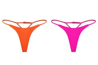 SHEKINI Womens Thong Bottom Brazilian Cheeky Swimsuits Bottoms, Neon Orange/Neon Pink - B, X-Small