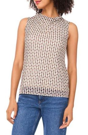 Halogen Ditsy Cowl Neck Sleeveless Mesh Top in Natural Taupe at Nordstrom Rack, Size X-Large