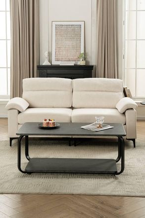 Living and Home 2-Seater Chenille Upholstered Sofa in Off-White