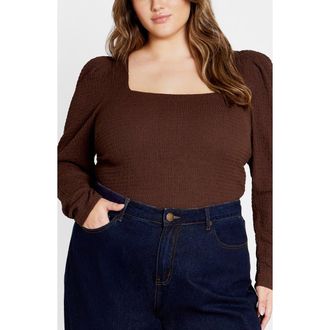 City Chic Jacqueline Texture Top in Chocolate at Nordstrom, Size Xxs