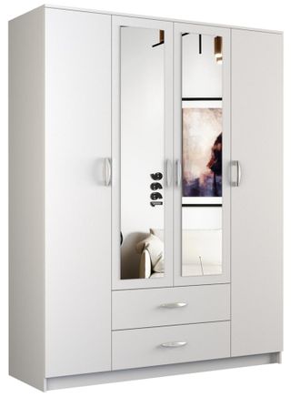 Topeshop Roma Armario Grande De Oficina /dormitorio Armario Multifuncional 2 Puertas 2 Espejos 2 Cajones Unidad De Almacenamiento Estanter&iacute;a