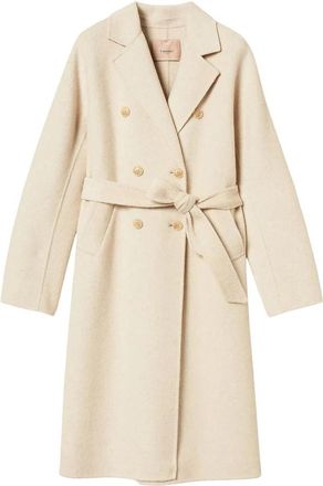 Twinset Gekamd wollen mix dubbelzijdige jas - Dames - Jas met riem - Beige - L - Wol - Jassen