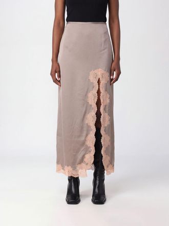 Valentino Garavani Silk Midi Pencil Skirt with Lace Inserts and Front Slit