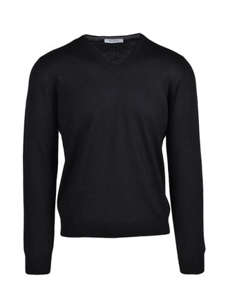 Gran Sasso V-Neck Sweater in Soft Virgin Wool with Ribbed Details