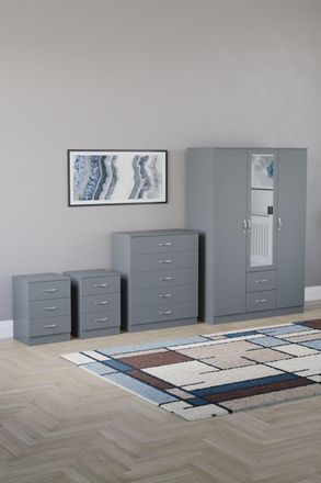 Home Discount Vida Designs 4Pc Bedroom Set 2x3Bedside, 5 Drawer, 3Dr Mirror Wardrobe in Grey
