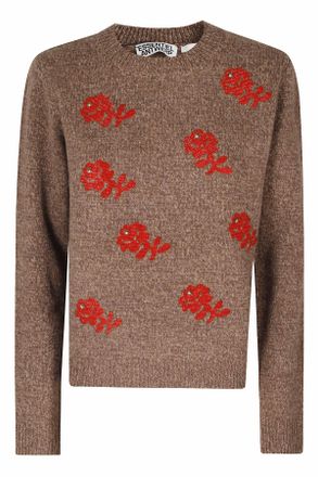 Essentiel Camel Jacquard Floral Wool Sweater