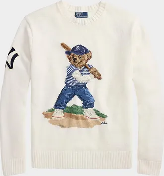 Polo Ralph Lauren x Yankees Men & apos;s Bear Linen and Cotton Crewneck Sweater