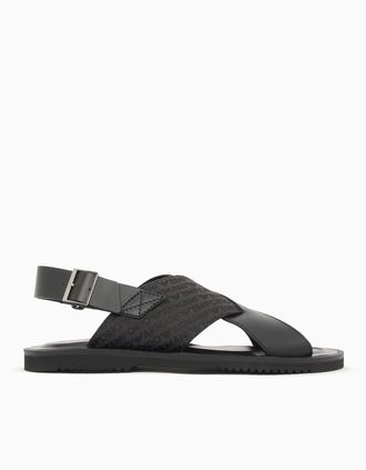 Emporio Armani Mens BACK STRAP LEATHER SANDALS - Black - Size: 10