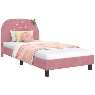 vidaXL Cama Para Ni&ntilde;os Con Cabecero Rosa 90 X 200 Cm Terciopelo Vidaxl