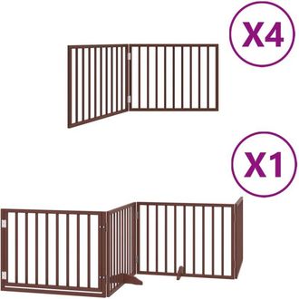 vidaXL Puerta de perros plegable 12 paneles madera álamo marrón 960 cm vidaXL