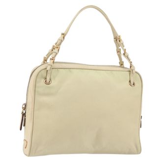 Prada Vintage Handbag Tessuto Beige Nylon Handbag (Pre-Owned)