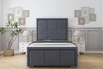 Sloomy Lancaster Plush Bed Frame With 50 Upholstered Headboard in Dark Grey | Size: Double