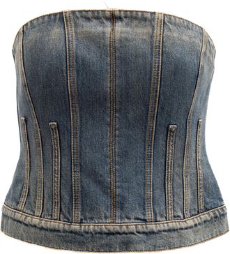 Alexander McQueen Blue Cotton Denim Womens Top