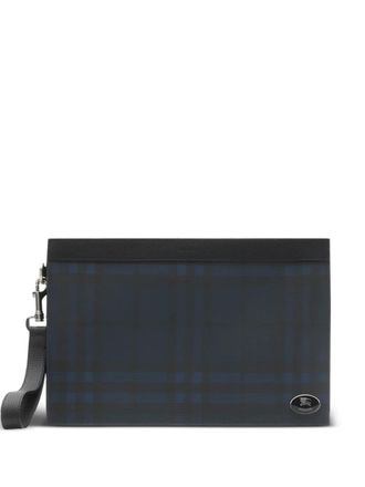Burberry check-pattern leather clutch bag - men - Calf Leather - One Size - Blue