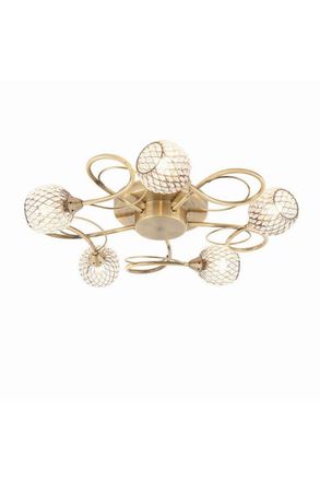Netlighting Aherne 5 Light Semi flush Antique Brass With Antique Brass Wire Bead Shade G9 in Gold