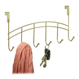 Relaxdays Relaxdays - 3x Percheros Puerta 6 Ganchos, Colgante, Colgador Puerta Pasillo, Dormitorio, Ba&ntilde;o, 20 X 40 X 9 Cm, Dorado