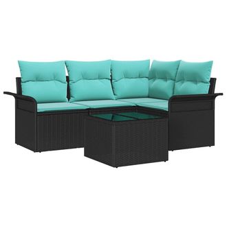 vidaXL Conjunto De Sof&aacute; De Jard&iacute;n 5 Pcs Negro Rat&aacute;n Sint&eacute;tico Vidaxl