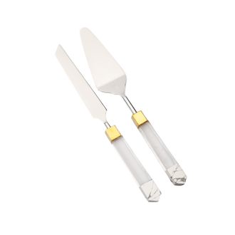 Classic Touch Set of 2 Stainless Steel Cake Servers with Dust Acrylic Handles