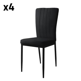 ML Design 4x Sillas de comedor tapizadas en terciopelo negro con respaldo alto