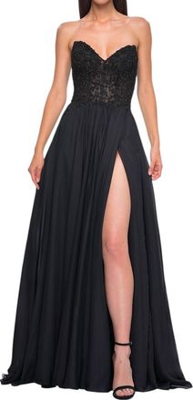 La Femme Stunning Chiffon A-Line Prom Dress In Black
