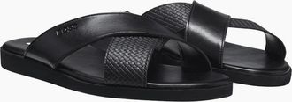 HUGO BOSS Mens Darrel Faux Leather Slip On Slider - Black - Size: 10