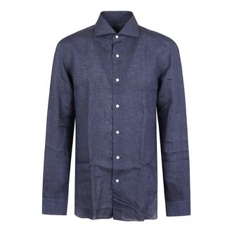 Barba Neck Shirt - Heren - Casual Overhemden - Blauw - M - Overhemden