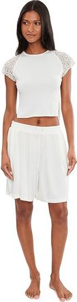Free People Soft Side Sleep Set Womens Pajama Sets Clean Ivory : MD, Elastane/Polyester/Viscose