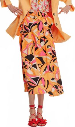 Exquise Abstract Print Belted Midi Skirt In Original Print
